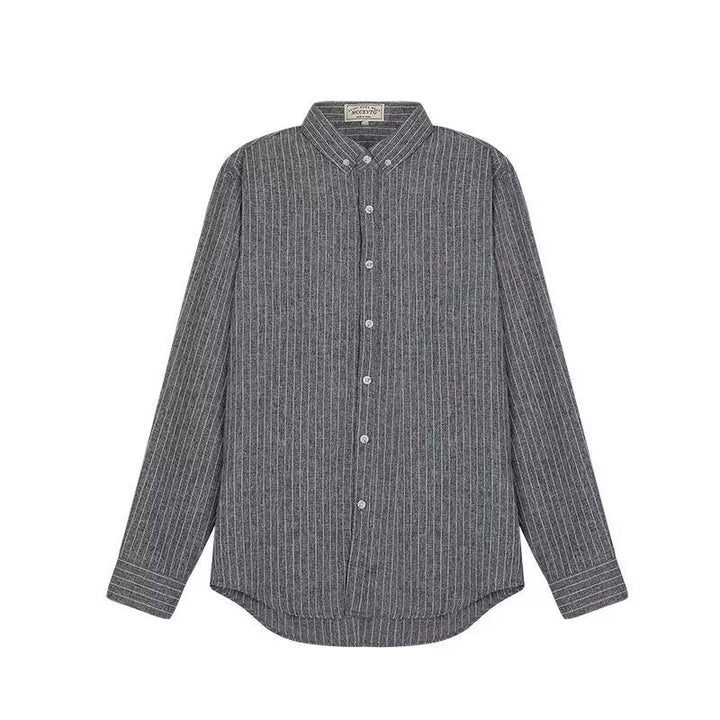 Men long sleeve button up shirt with vertical stripes and collar