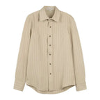 Men long sleeve button up shirt with vertical stripes and collar