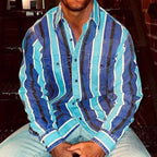 Men button up shirt retro striped colorblock relaxed fit
