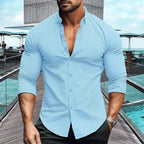 Men slim fit long sleeve button up polo shirt in multiple colors