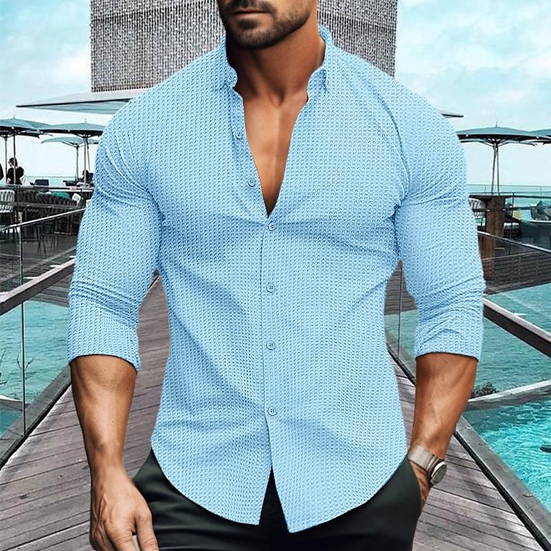 Men slim fit long sleeve button up polo shirt in multiple colors