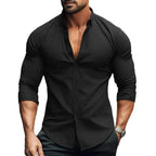 Men slim fit long sleeve button up polo shirt in multiple colors