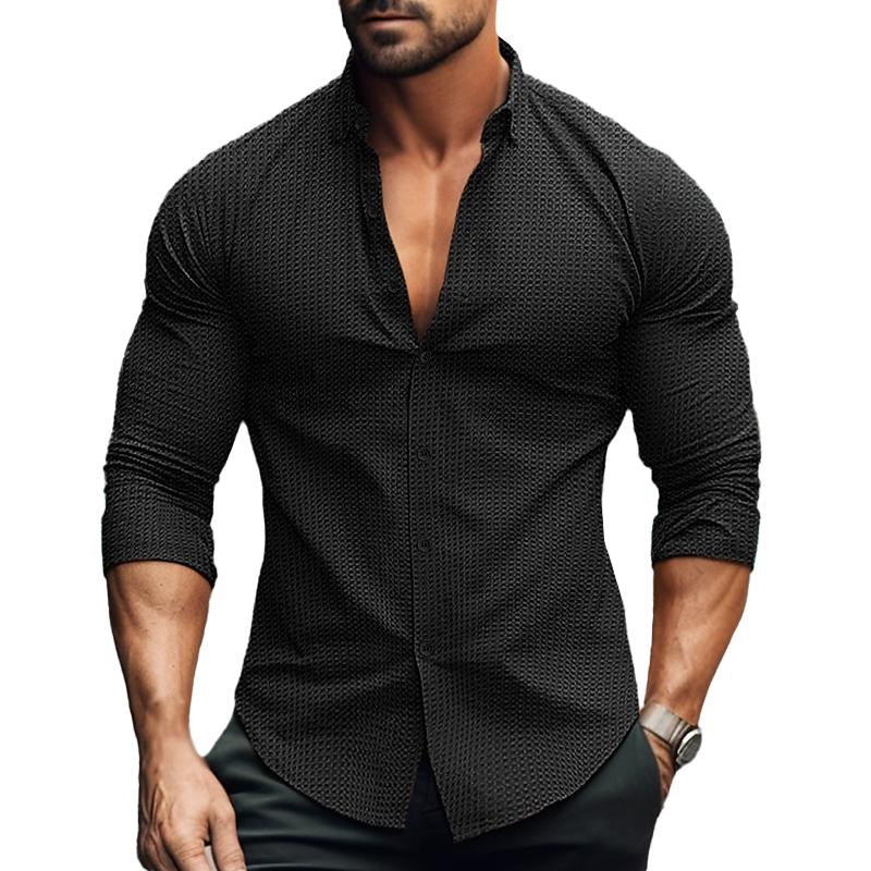 Men slim fit long sleeve button up polo shirt in multiple colors