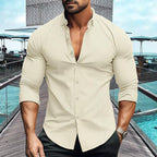Men slim fit long sleeve button up polo shirt in multiple colors