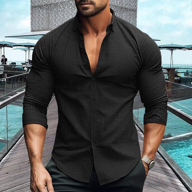 Men slim fit long sleeve button up polo shirt in multiple colors