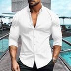 Men slim fit long sleeve button up polo shirt in multiple colors