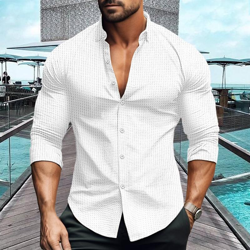 Men slim fit long sleeve button up polo shirt in multiple colors
