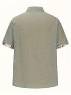 Men short sleeve button-up shirt plaid graphic print with chest pocket