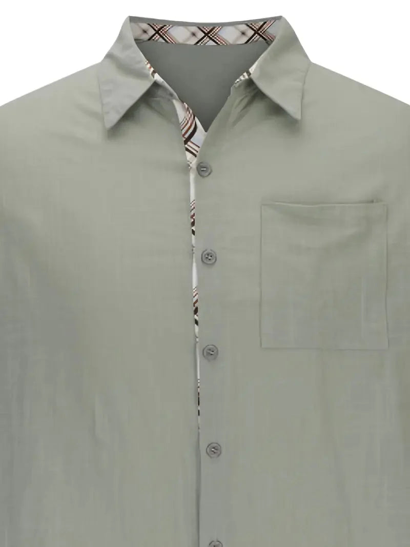 Men short sleeve button-up shirt plaid graphic print with chest pocket