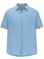 Men short sleeve button-up shirt plaid graphic print with chest pocket