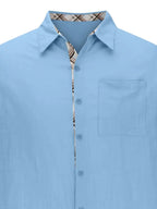 Men short sleeve button-up shirt plaid graphic print with chest pocket