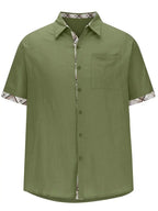 Men short sleeve button-up shirt plaid graphic print with chest pocket