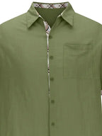 Men short sleeve button-up shirt plaid graphic print with chest pocket