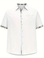 Men short sleeve button-up shirt plaid graphic print with chest pocket