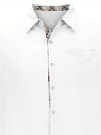 Men short sleeve button-up shirt plaid graphic print with chest pocket