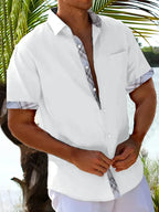 Men short sleeve button-up shirt plaid graphic print with chest pocket