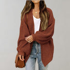 Women knit open front cardigan relaxed fit long sleeve