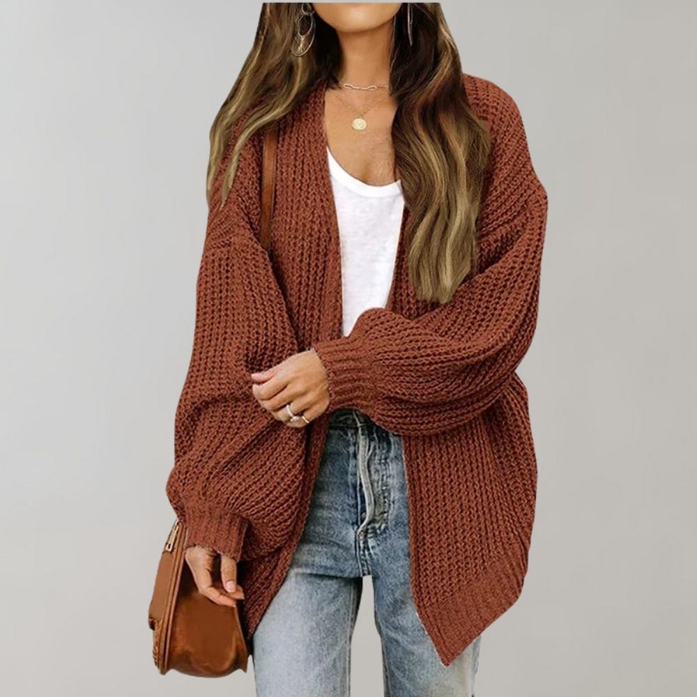 Women knit open front cardigan relaxed fit long sleeve