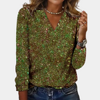 Women's sequin V-neck top glitter party blouse in red green and silver