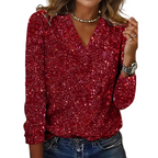 Women's sequin V-neck top glitter party blouse in red green and silver