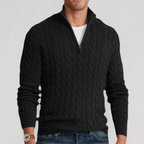 Men cable knit sweater quarter zip mock neck long sleeve