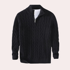 Men cable knit sweater quarter zip mock neck long sleeve