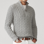 Men cable knit sweater quarter zip mock neck long sleeve