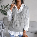 Women's sleeveless fitted vest in blue, apricot and grey, lightweight layering piece