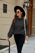 Women cable knit jumper turtleneck relaxed fit drop shoulder