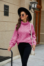 Women cable knit jumper turtleneck relaxed fit drop shoulder