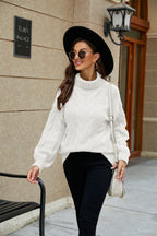 Women cable knit jumper turtleneck relaxed fit drop shoulder