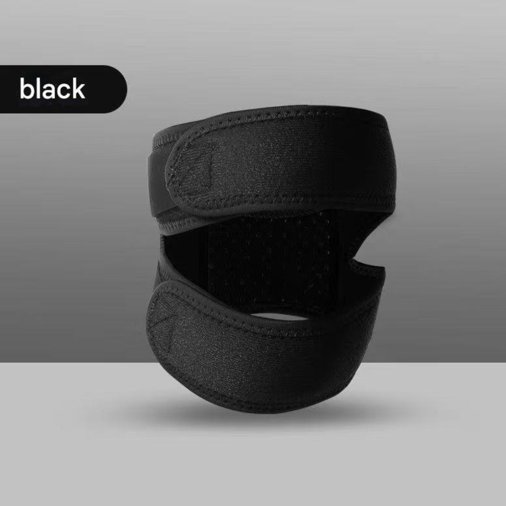 Adjustable knee support band wrap in black elastic knit textile