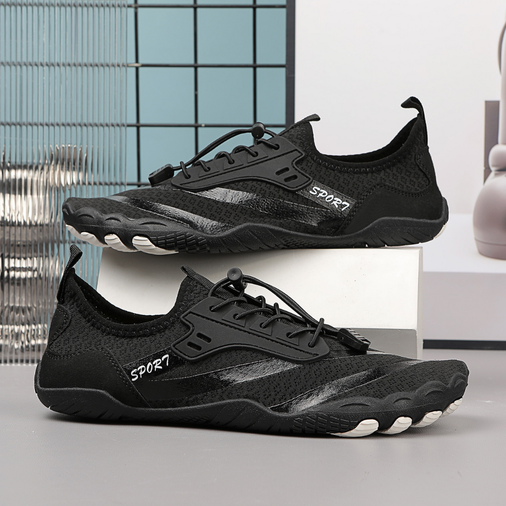 Barefoot style shoes with wide toe box and flexible sole in neutral colors