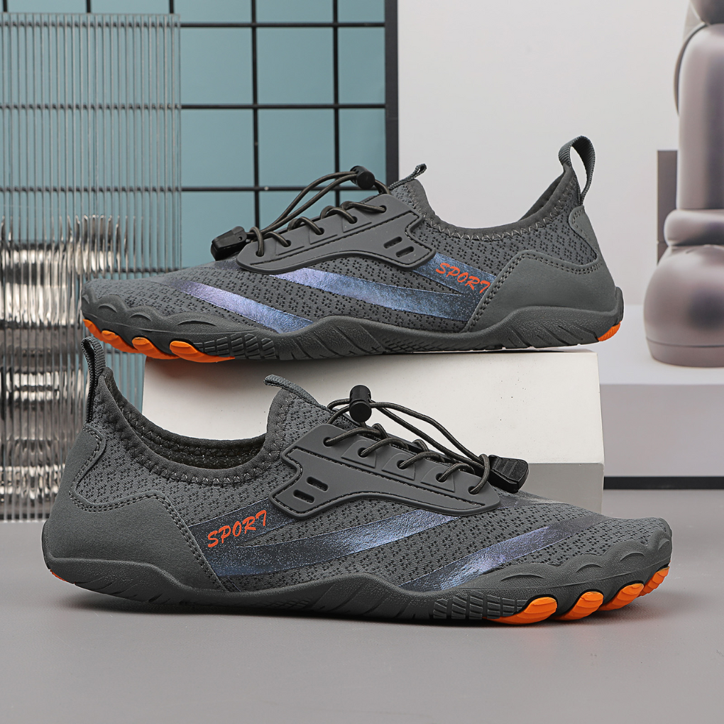 Barefoot style shoes with wide toe box and flexible sole in neutral colors