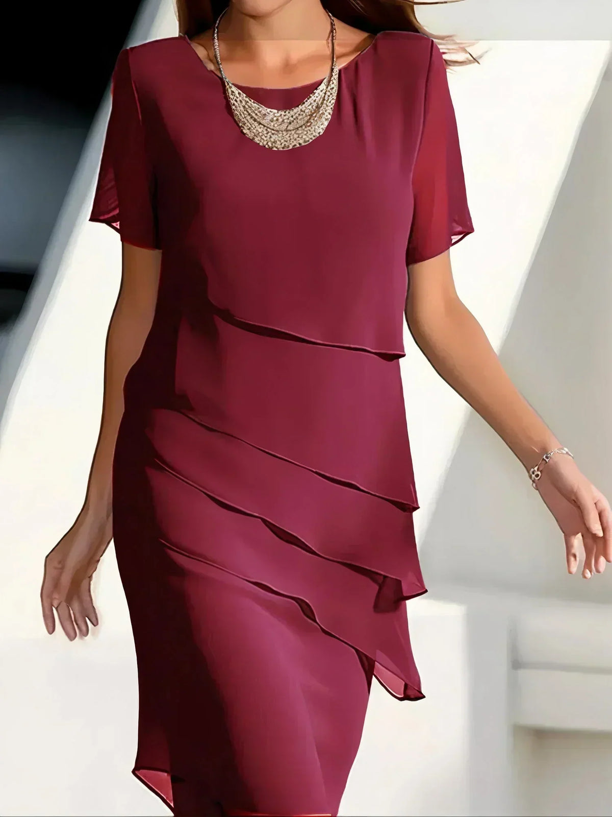 Women layered dress with flattering silhouette in multiple colours