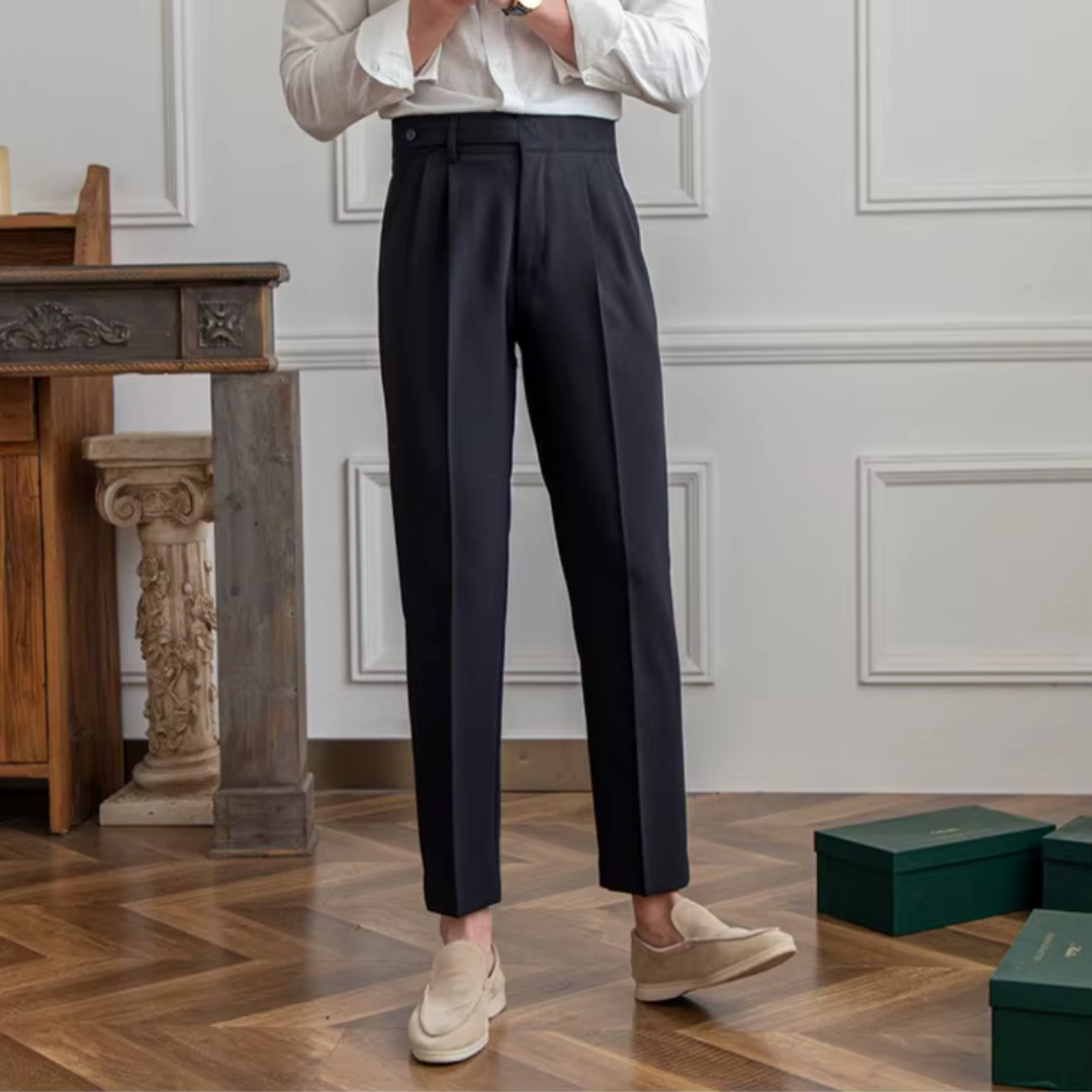 Men pleated high waist chino trousers in classic tailored fit