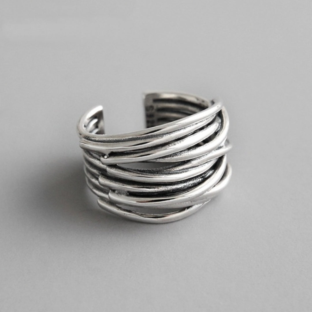 Adjustable layered silver ring, stackable women's jewelry fashion ring