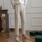 Men pleated high waist chino trousers in classic tailored fit