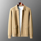 Men button down sweater cardigan collared long sleeve with patch pockets