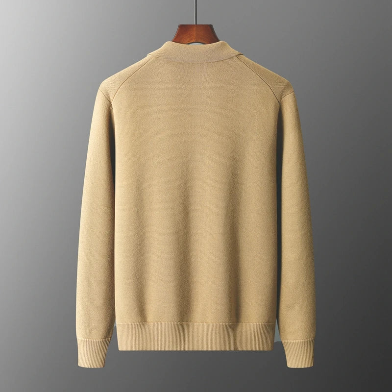 Men button down sweater cardigan collared long sleeve with patch pockets