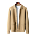 Men button down sweater cardigan collared long sleeve with patch pockets