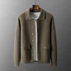 Men button down sweater cardigan collared long sleeve with patch pockets