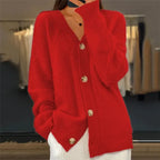 Women's cashmere cardigan button-front long sleeve, lightweight knit layering piece