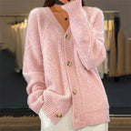 Women's cashmere cardigan button-front long sleeve, lightweight knit layering piece