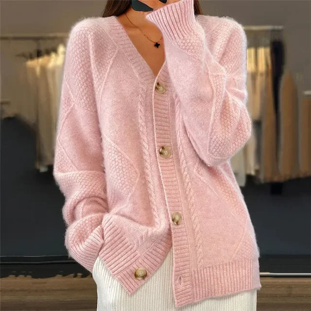 Women's cashmere cardigan button-front long sleeve, lightweight knit layering piece