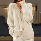 Women's cashmere cardigan button-front long sleeve, lightweight knit layering piece