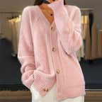 Women's cashmere cardigan button-front long sleeve, lightweight knit layering piece