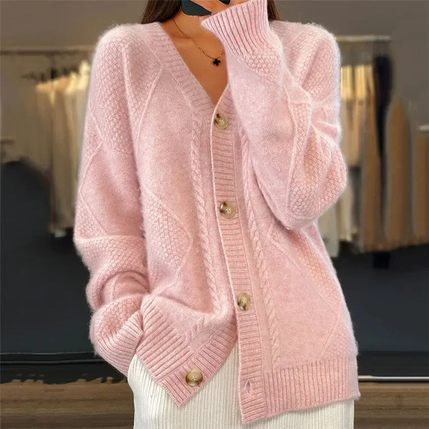 Women's cashmere cardigan button-front long sleeve, lightweight knit layering piece