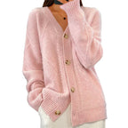 Women's cashmere cardigan button-front long sleeve, lightweight knit layering piece