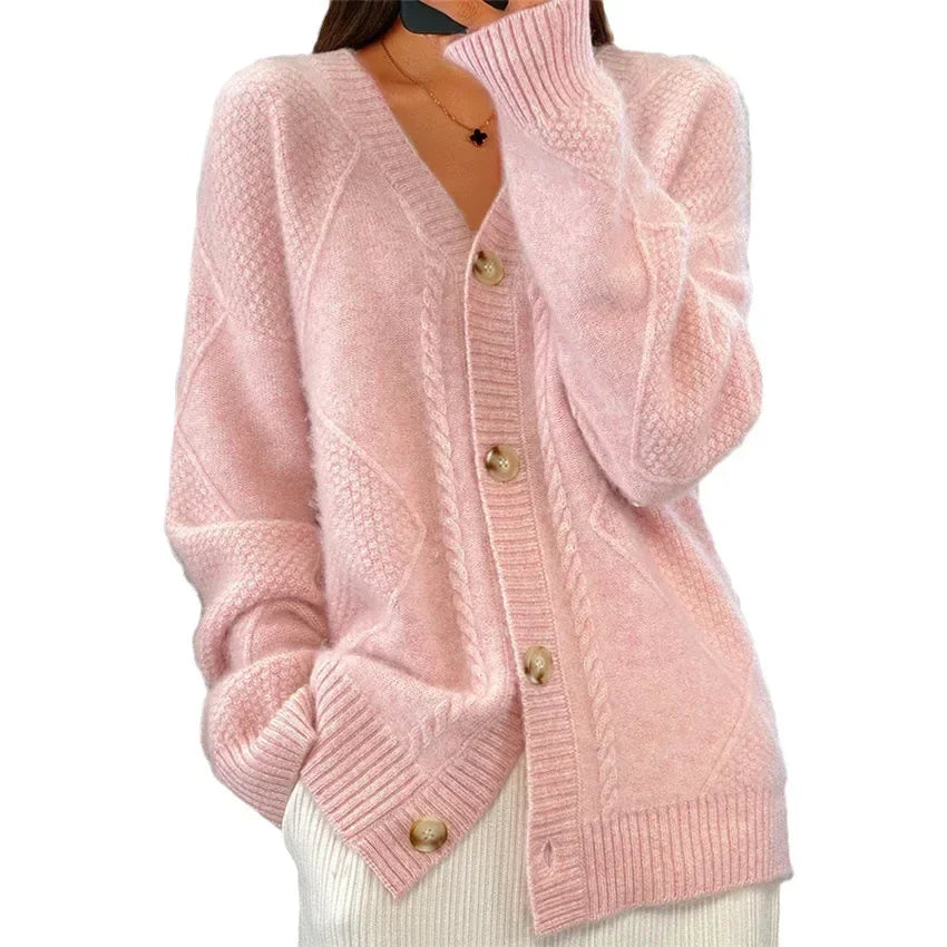 Women's cashmere cardigan button-front long sleeve, lightweight knit layering piece